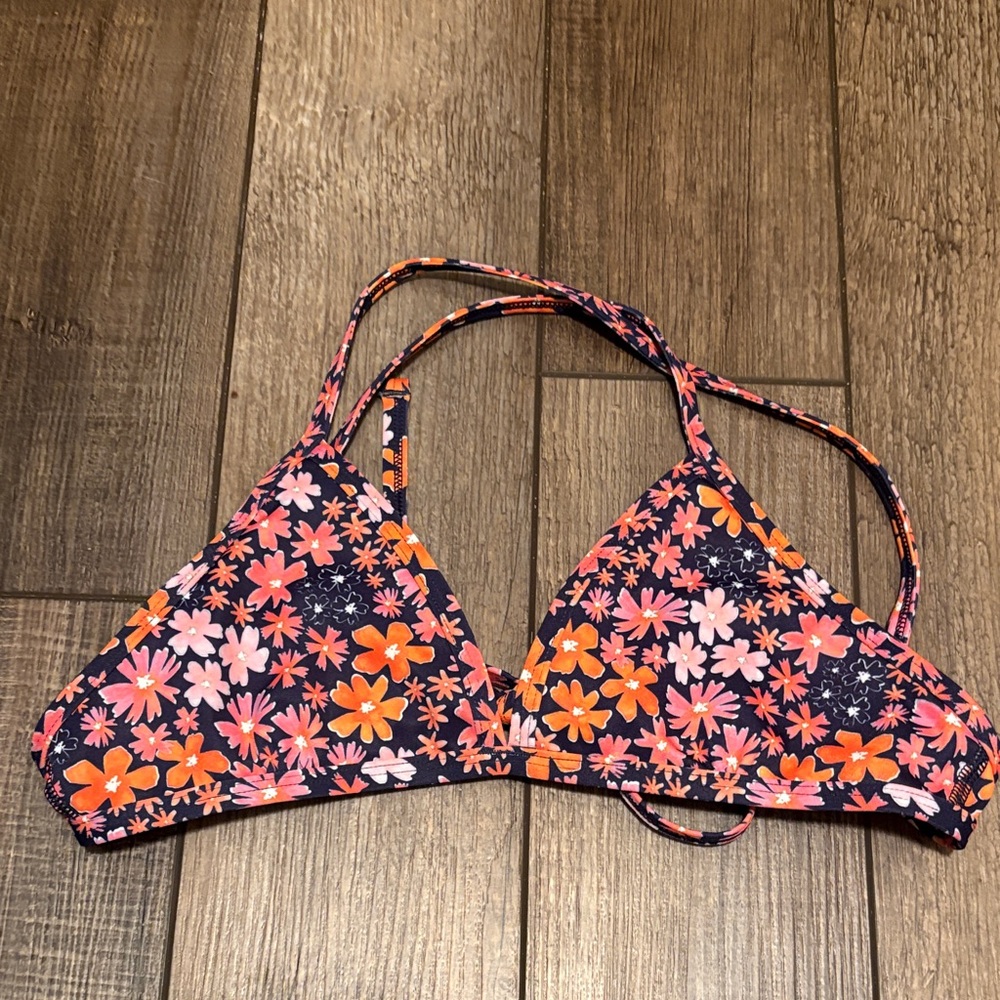 Jolyn Triangle Bikini Top M Navy Orange Floral